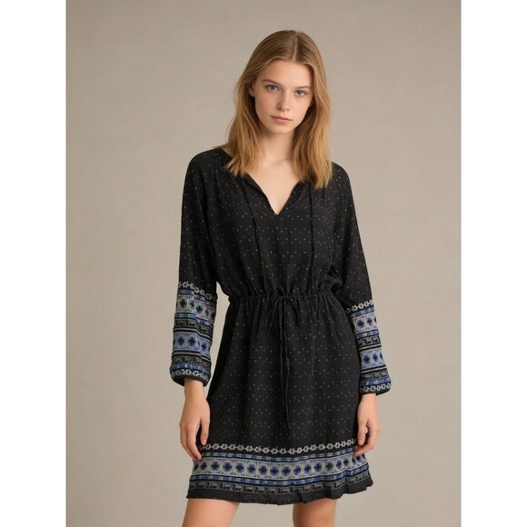 NWOT Johnny Was Biya Silk Floral Embroidery Pockets Dress Black Size M